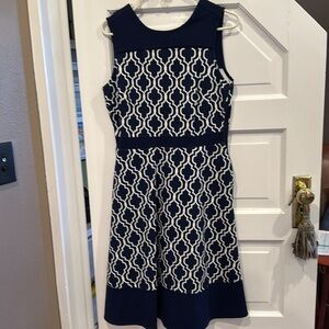 Navy and White Geometric Pattern Dress